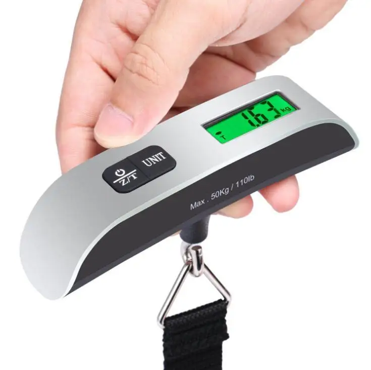 

50kg Capacity Mini Digital Luggage Scale Hand Held LCD Electronic Scale Electronic Hanging Scale Thermometer Weighing Device