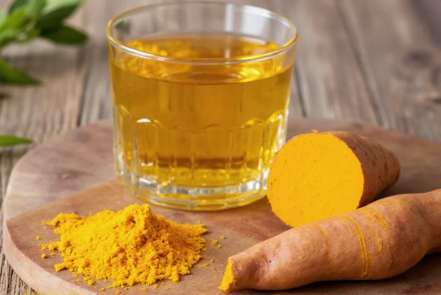 Turmeric shot ingredients laid out on wooden cutting board