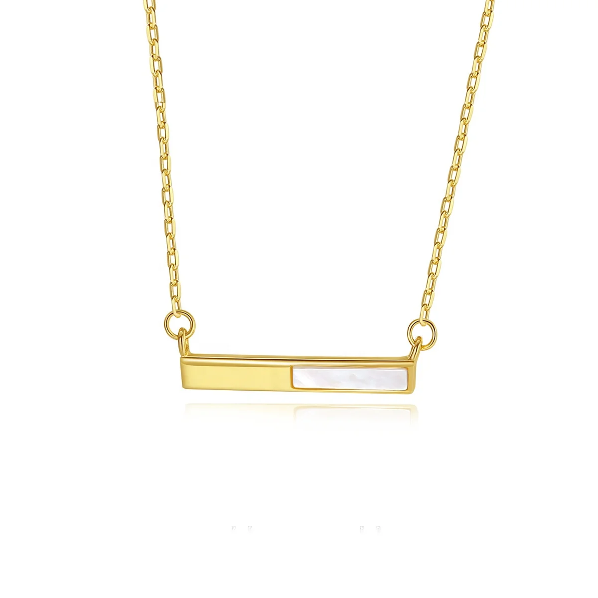 

Custom Logo 925 Sterling Silver Jewelry Gold Plated Mother of Shell Bar Necklace