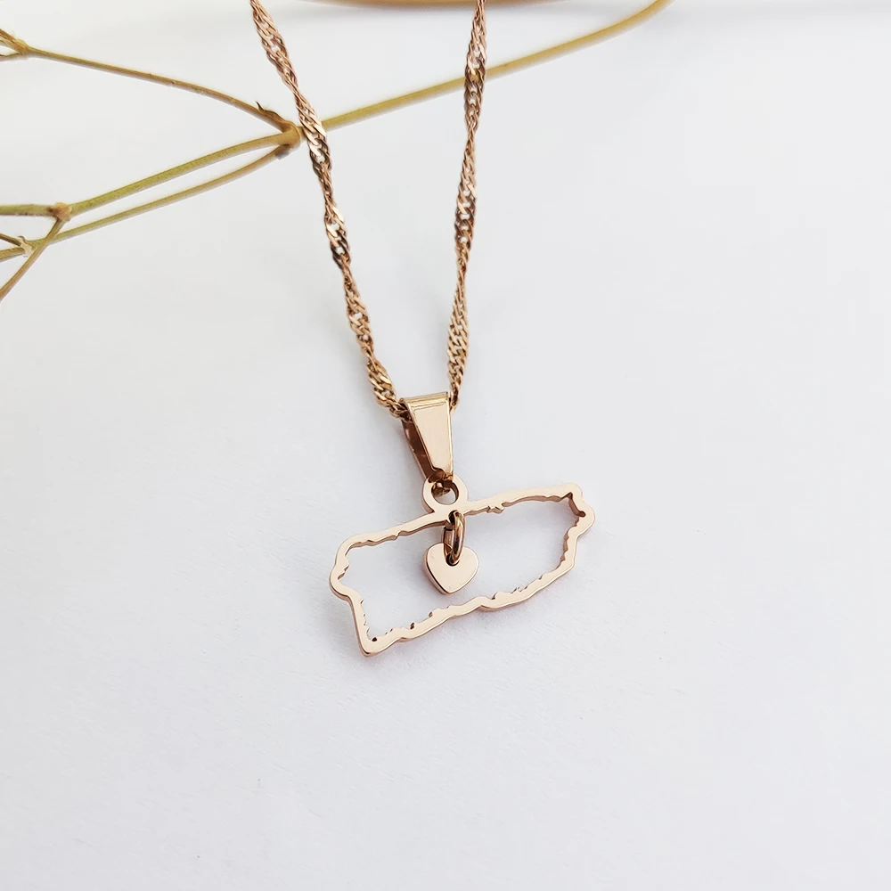 

North American Island of Puerto Rican Map Outline Pendant Heart State Geographic Country City Hometown Souvenir Pendant Jewelry, Steel/gold/rose gold and other