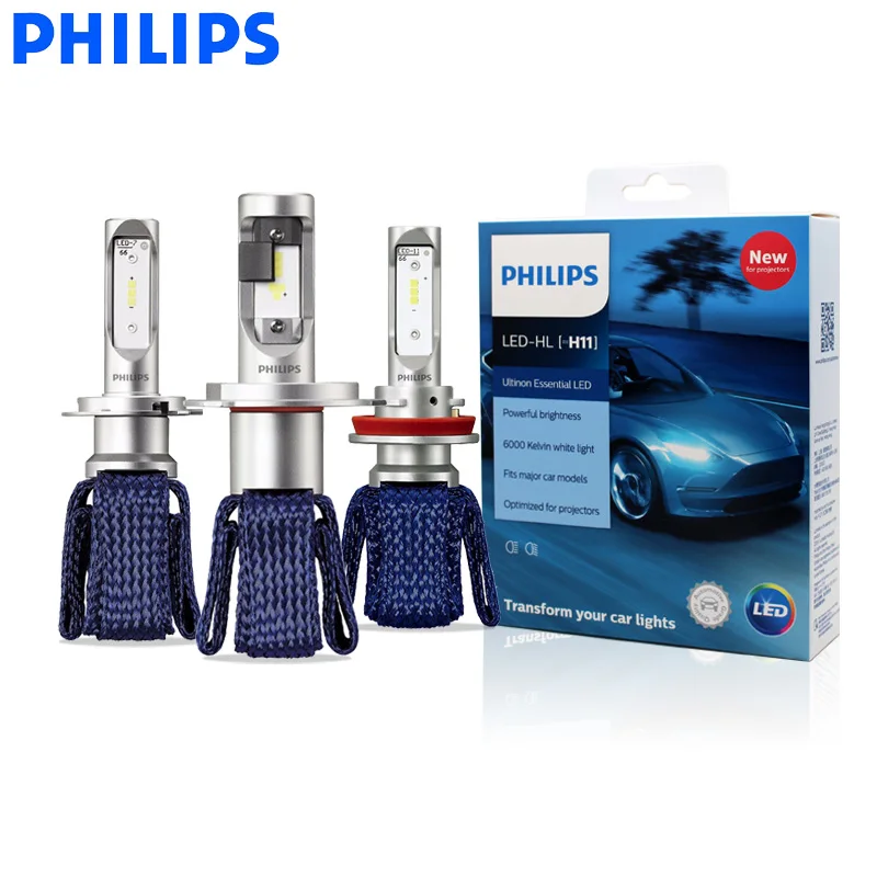 Philips LED H4 H7 H8 H11 H16 9005 9006 9012 HB3 HB4 H1R2 Ultinon Essential LED Car 6000K White Light Auto Headlight Fog Lamps 2X