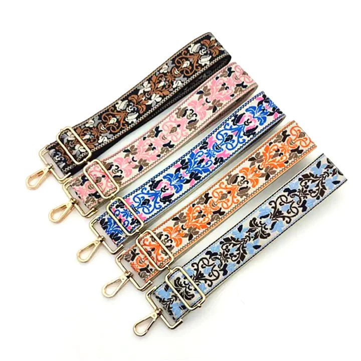 

Meetee B-J2024 5cm Thick Polyester Bag Accessories Ethnic Style Morning Glory Adjustable Diagonal Long Shoulder Strap