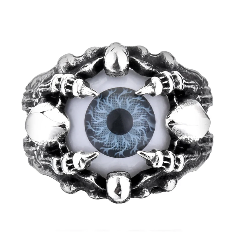 

Hot Sale Evil Ghost Rider Blue Grey Punk Vintage 316 Men Eye Skull Ring Stainless Steel