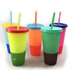 New fashion color changing cups plastic travel tumbler cups with straw and lid