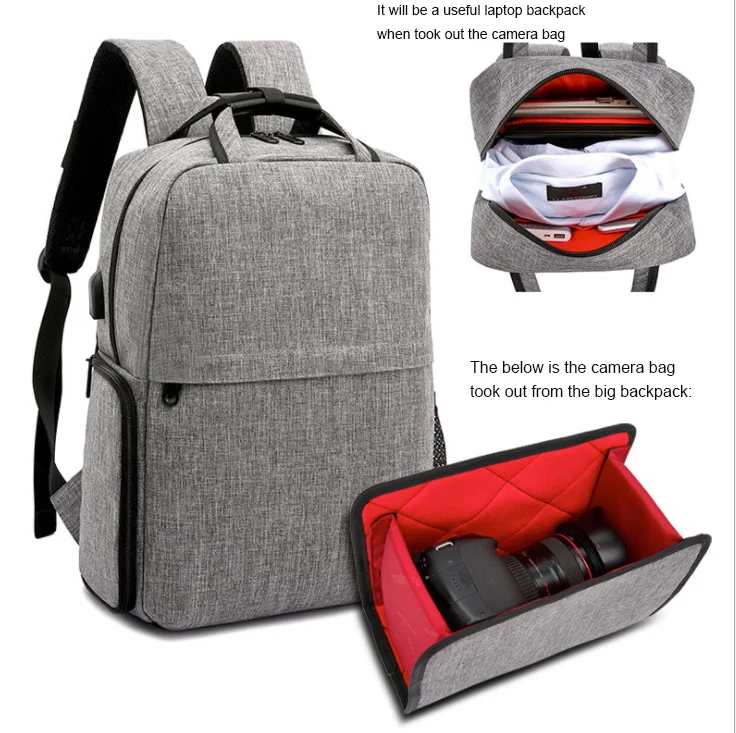 

2 in 1 large SLR camera backpack school photography professional waterproof 15.6" laptop bag Tripod suspension system