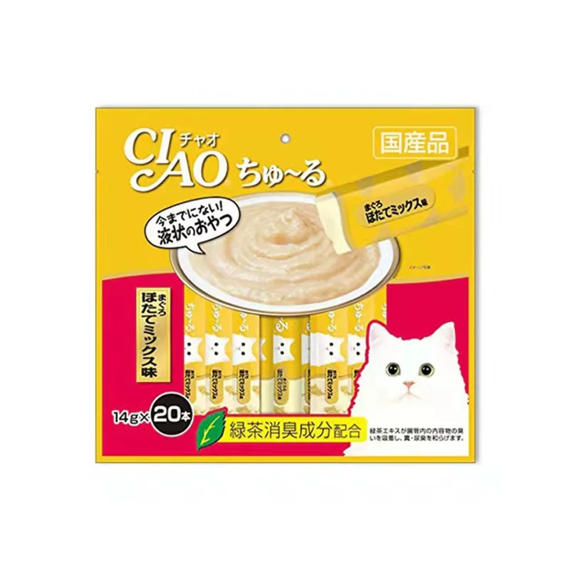 

Hot sale pet treats for cat ciao make up water 14g*20bars, As pic