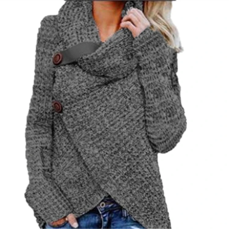 

solid color women's autumn and winter casual loose tops two-button cardigan