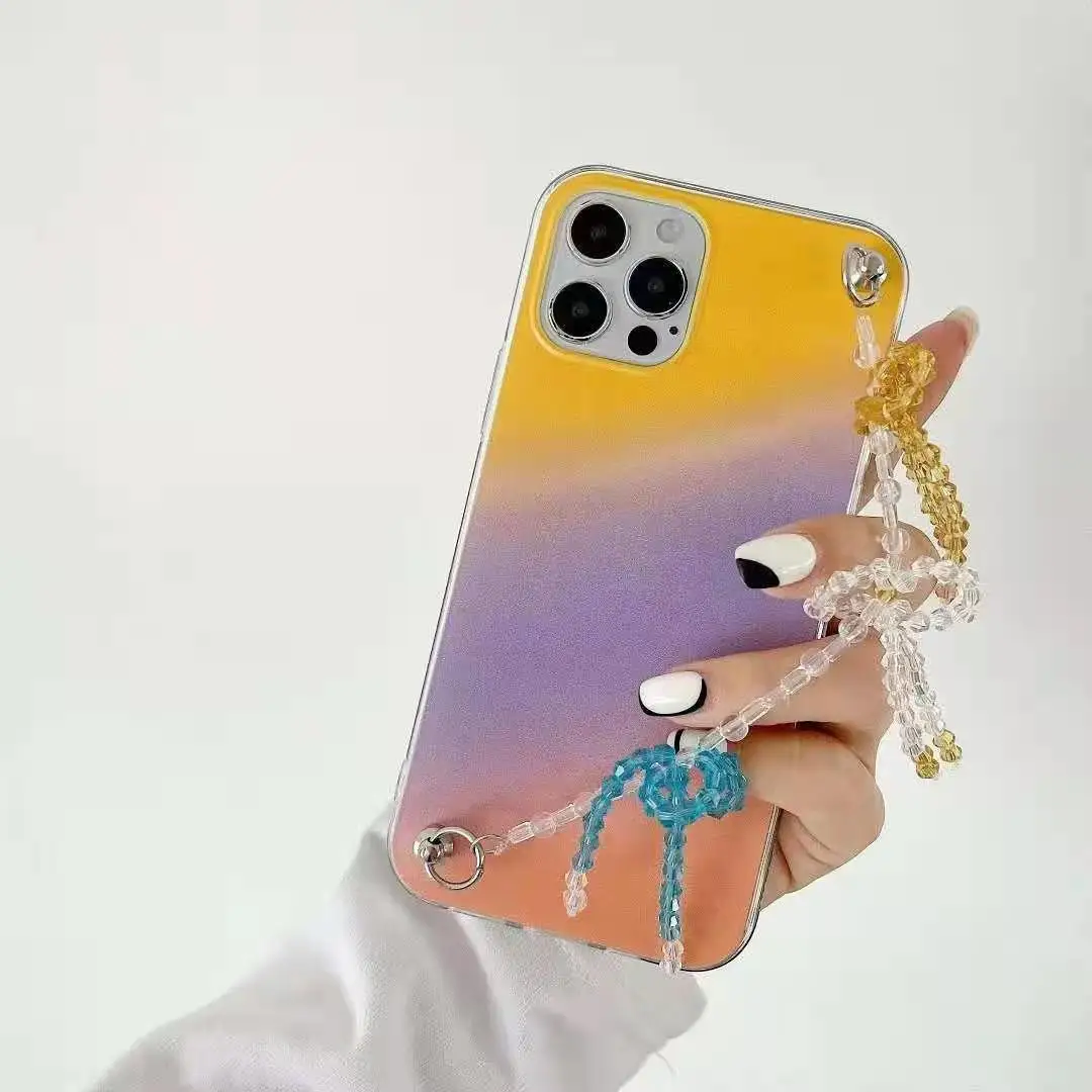 

Drop Shipping Gradient TPU transparent Phone Case for iPhone 12 phone case with Crystal butterfly bracelet, Multi colors