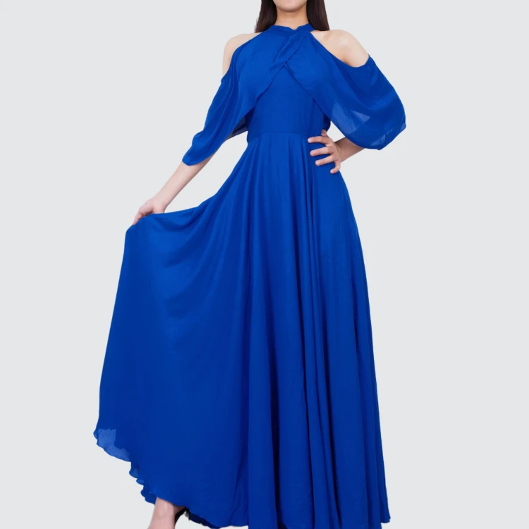 

Enyami Original Design Women Elegant Blue Guest Dress Vestido Hollow Out Formal Feast Evening Party Dress For Ladies, Picture color