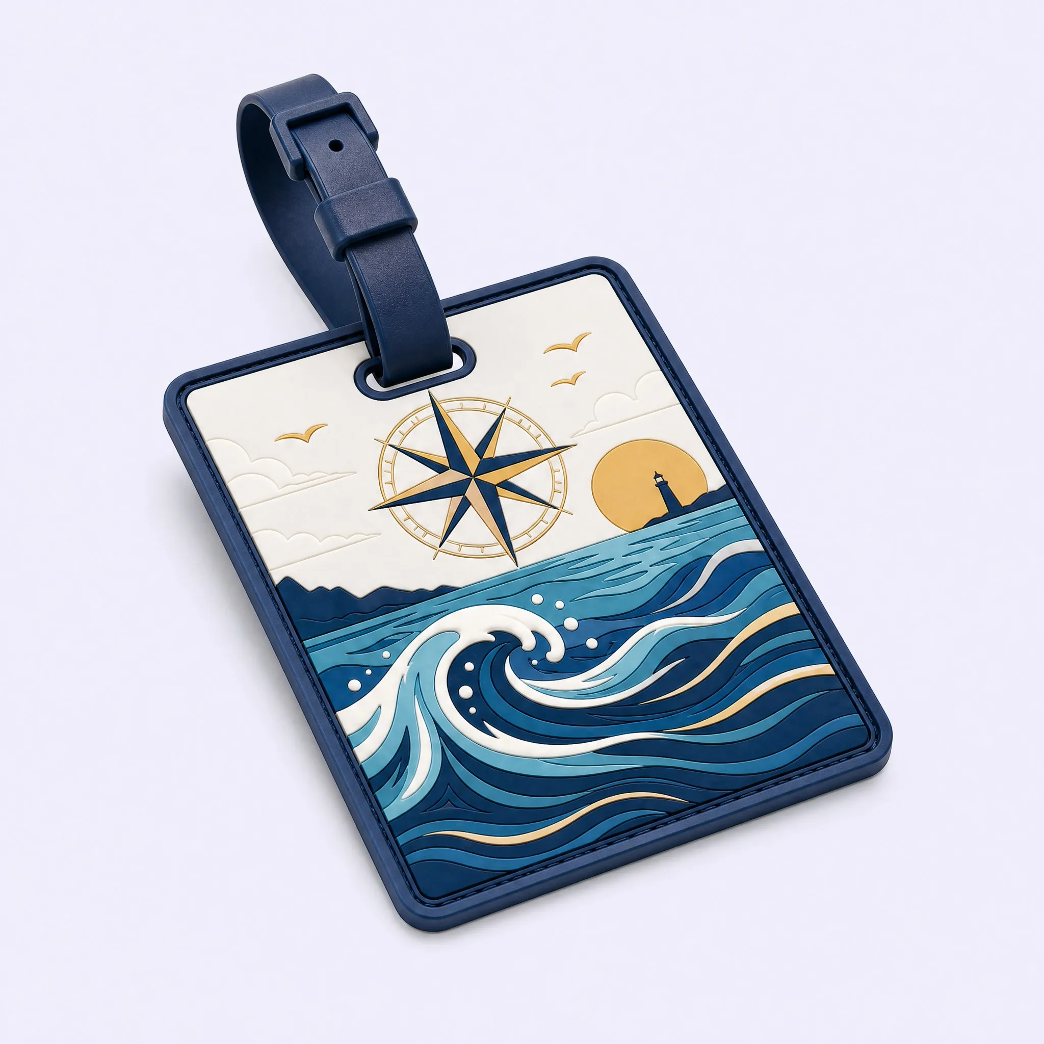 Custom 3D Soft PVC Nautical Luggage Tag 45-Degree Perspective Multi-Layer Depth