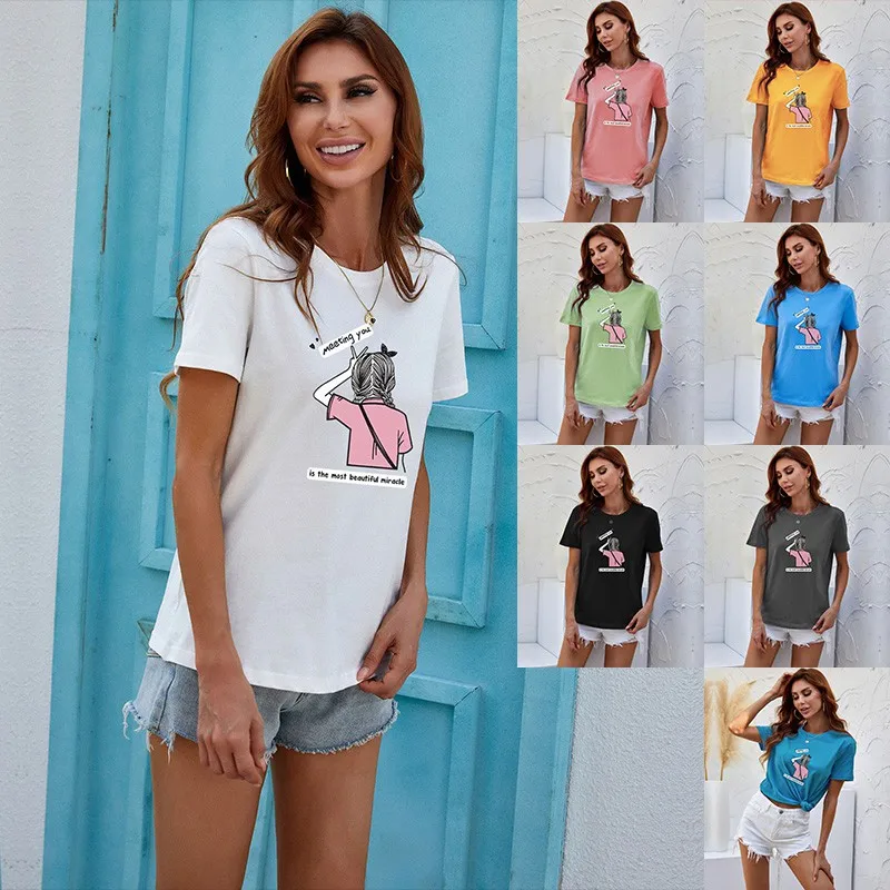 

High quality woman t shirt meeting you graphic girls screen printing t shirt