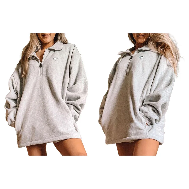 

Hot Selling Zipper Hoodie Loose Embroidery Long Sleeve Fall Winter Pockets Tops Womens Plain Sweatshirts