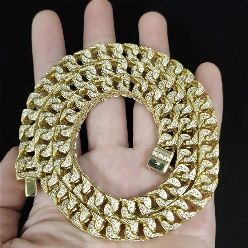 

Zuanfa Free Shipping New Arrival 18 Inches Cube Iced Out Diamond 7MM Width 18K Gold Plated Franco Chain