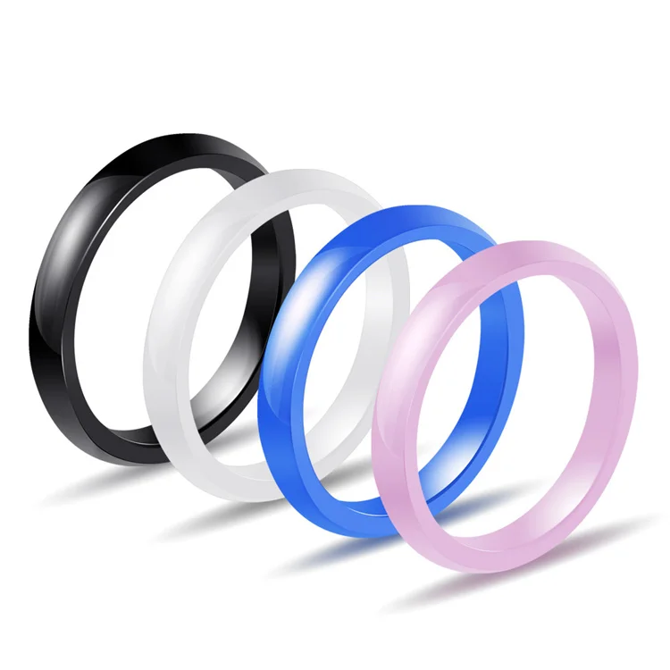 

Wholesale simple fashion ceramic 3MM couple ring color couple ring jewelry, White/blue/black/pink