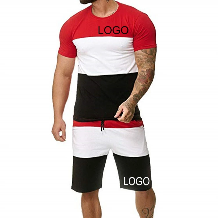 

New arrivals tracksuit short set men casual multi-color contrast outdoor sports suit t-shirt short set 2 piece men custom logo