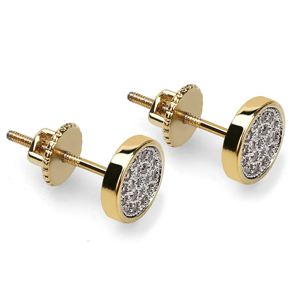 

Iced Out Gold Stud Earrings Men Women Round Earring Punk Hip Hop Style with CZ Zircon Punk Style Hip Hop Jewelry