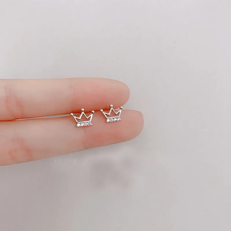 Little Princess Crown Sterling Silver Earrings Female Korean Sweet Girl Heart Jewelry Zircon Diamond Earrings Earrings