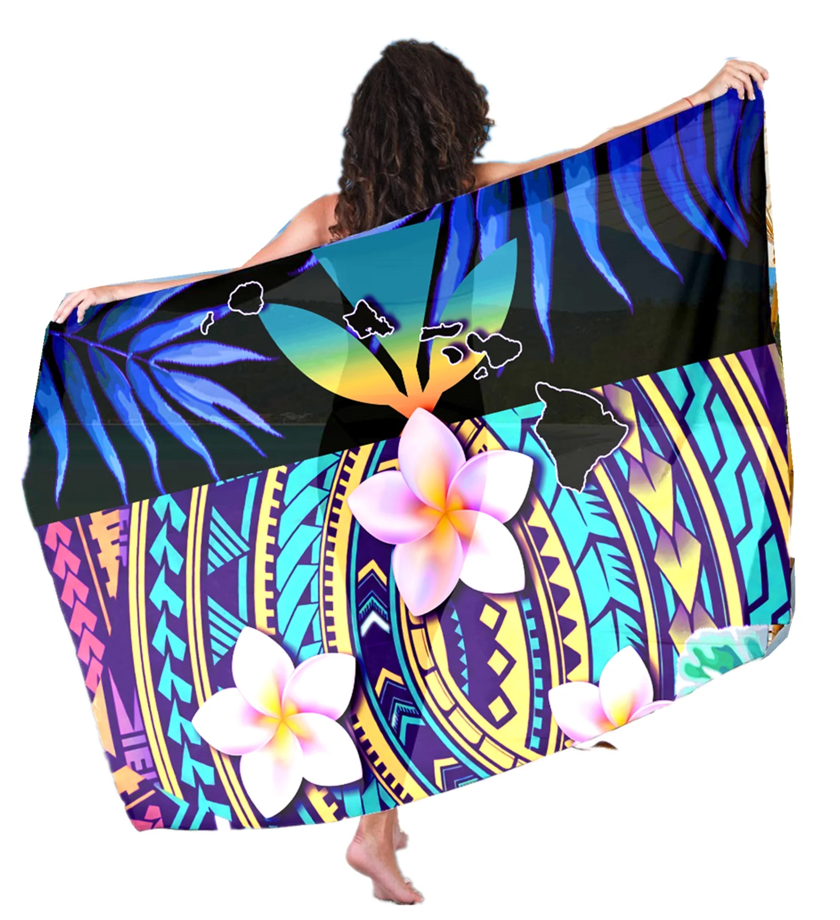 

Hawaiian Sarong Polynesian Samoa Plumeria Print Sarong Wraps Customized Printed Beach Swimsuit Wrap Plus Size Cover up Pareo, Customized color