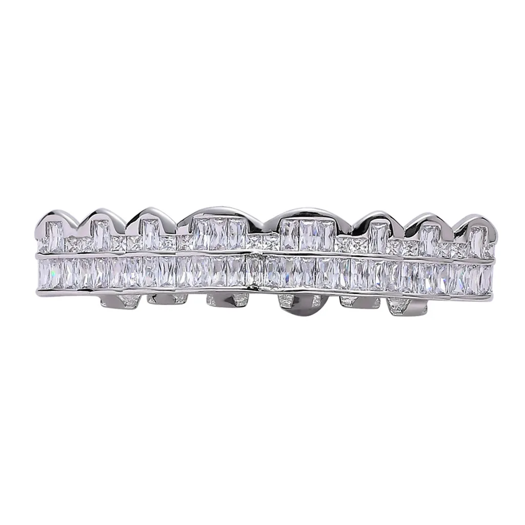 

Hot Sale Hip Hops Square Diamond 8 Teeth Grillz Iced Out Cubic Zirconia Top Bottom Grills Set For Men Women