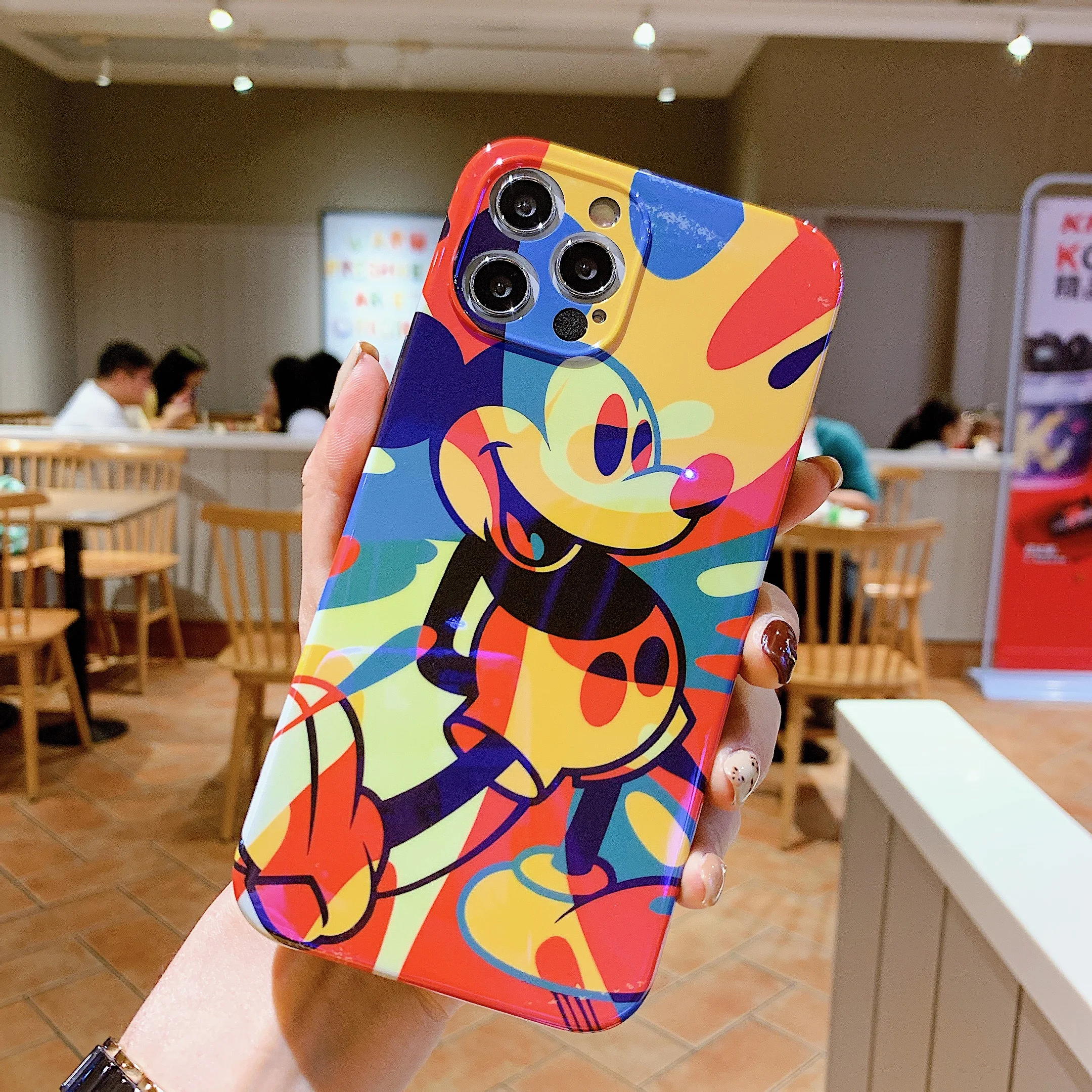 

2021 Anime Colorful Mickey Blue Light IMD Phone Cases For iPhone 13 Pro Max 8 Plus XR XS Max SE 2020 Back Cover Cartoon IMD Case