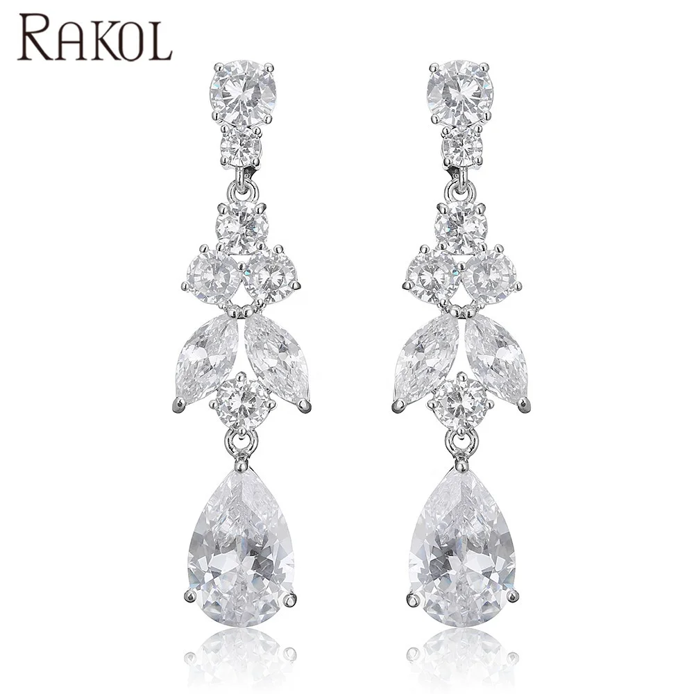 

RAKOL EP2730 Silver studs cubic zirconia bridal earrings for women 2021 new arrival from Yiwu RAKOL jewelry, Picture shows