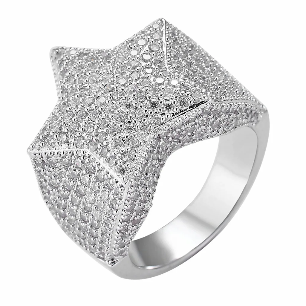 

European and American big-name popular seriesiced out ring hiphop pentastar cubic zirconia hip hop nail ring