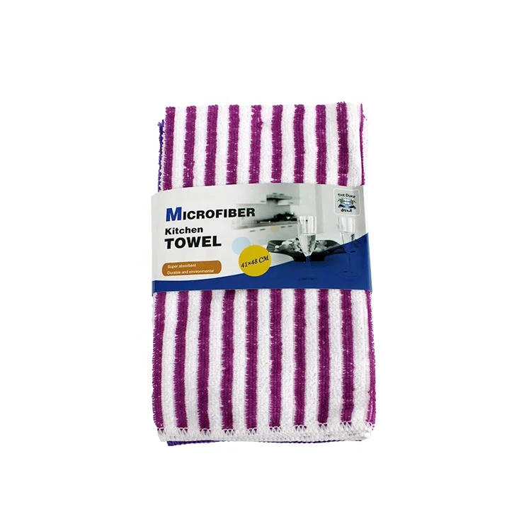 

China wholesale household items cleaning absorbent thick dish stock kitchen microfiber towel, Violet