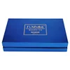 luxury blue background logo gold foil 2 part top and bottom shiny silver paper cardboard gift box with foam insert