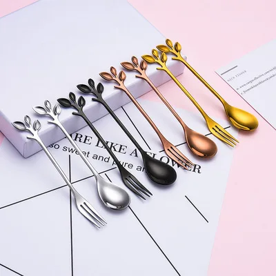 

Stainless steel tableware creative branch and leaf type fork and spoon, Picture