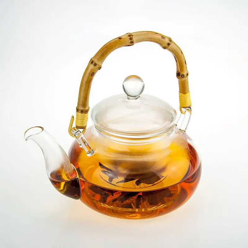 

High Borosilicate Heat Resistant Teapot With Infuser Teapot With Cup Glass Teapots Set Bamboo handle, Clear