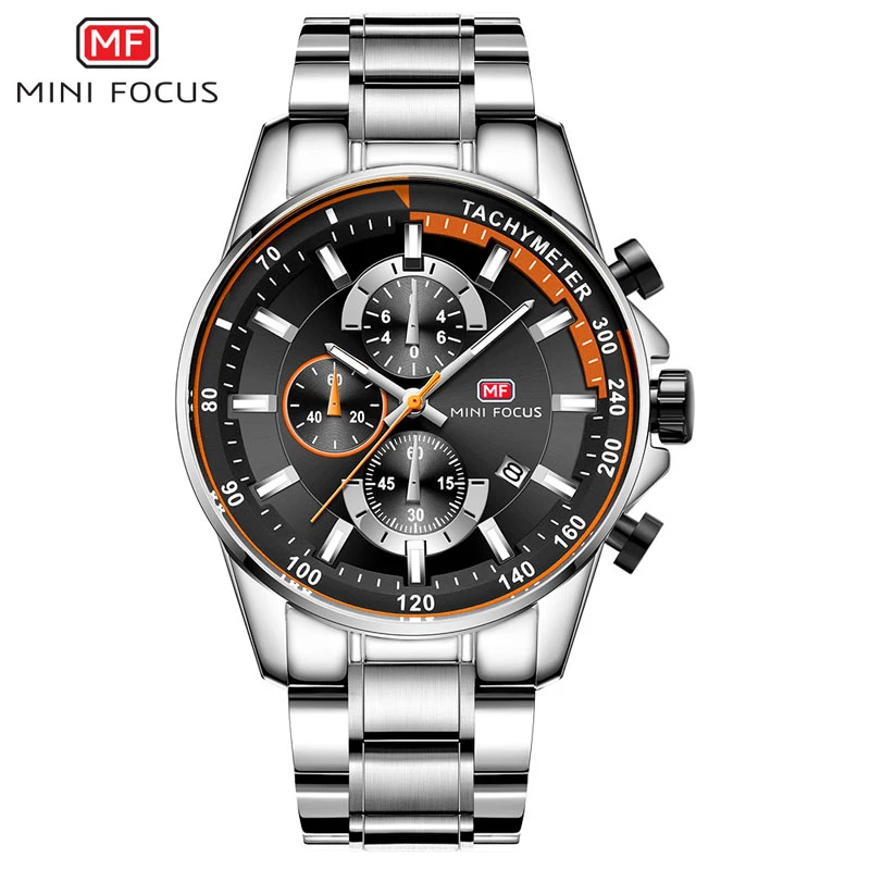 

MINI FOCUS Men's Business Dress Watches Stainless Steel Luxury Waterproof Chronograph Quartz Wrist Watch Man Silver 0218G, 4 colors