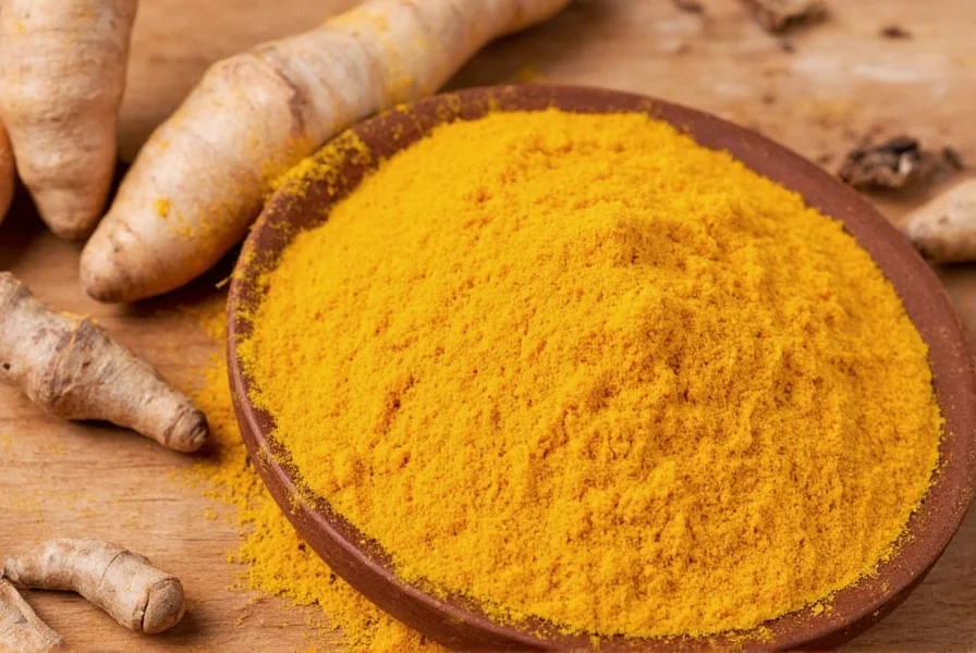 Fresh turmeric root next to common grocery items showing size comparison