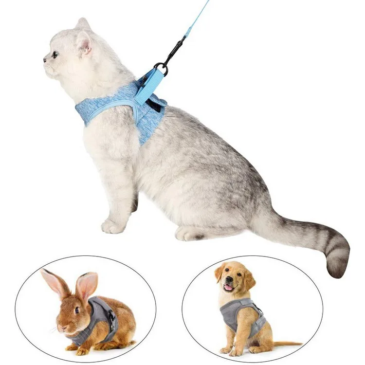 

Fashion Soft Reversible Easy Walking Pulling Cat Body Chest Pet Harness, Blue,black