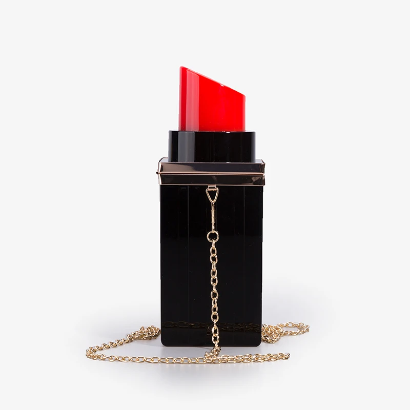 

New Funky Unique Lipstick Shape Crystal Clutch Acrylic Purse Ladies Evening Bag Lipstick Purse, Multiple