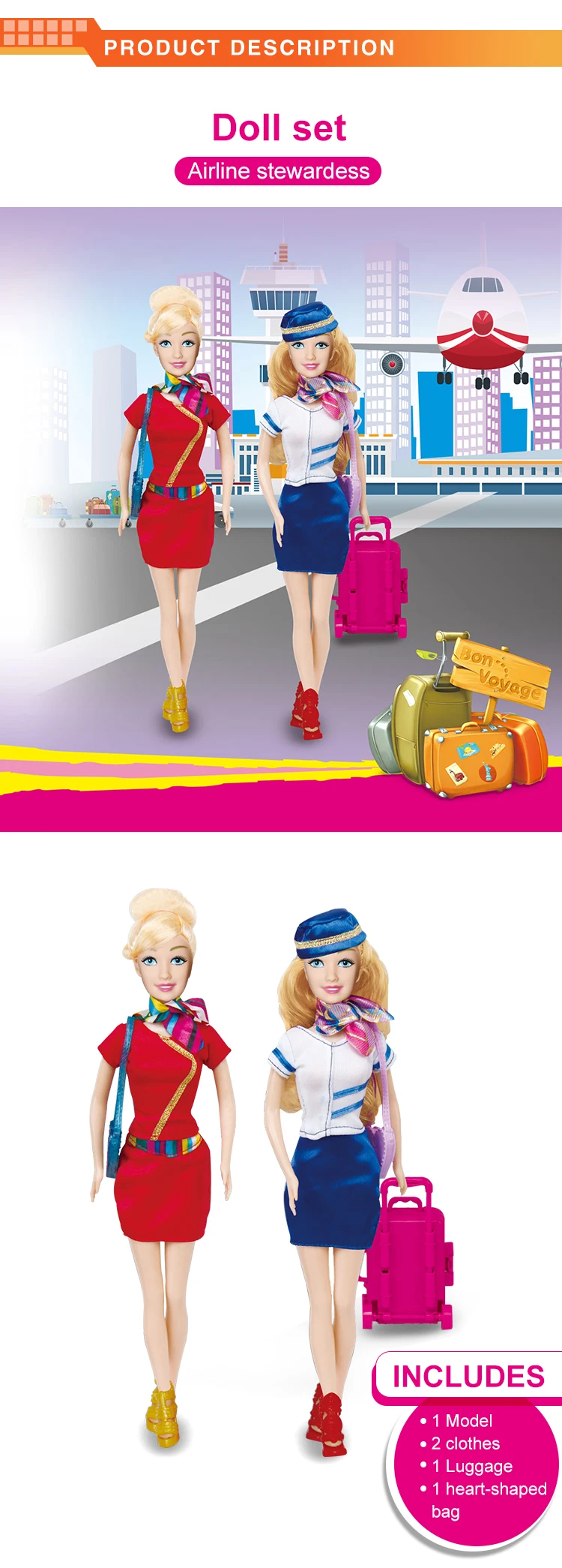 2020 New design airline stewardess 11.5inch fashion girl doll for girl gift