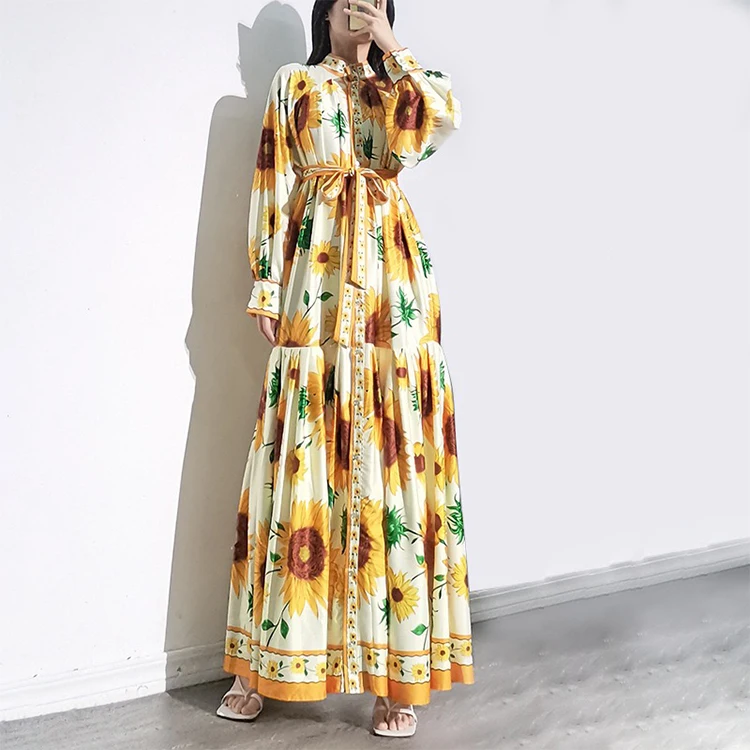 

Popular High-End Big Flower Show Dress Long Dress Star Sunflower Dress, 2 colors