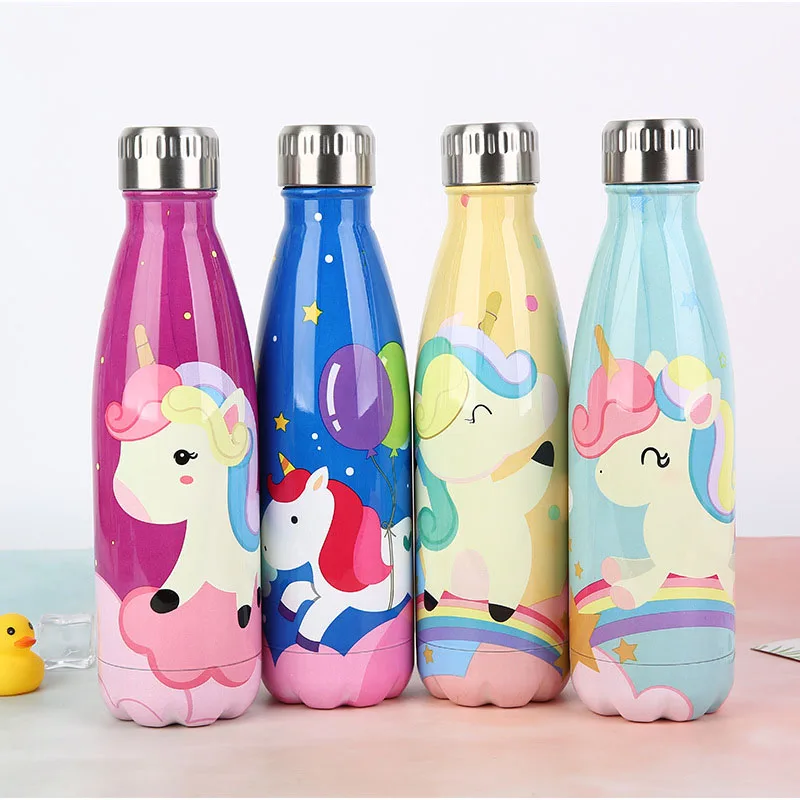 

500ML Cooling Cola Stainless Steel Unicorn Printing Sports Bike Cycling Hiking Drinking Adult Children's Portable Water Bottle