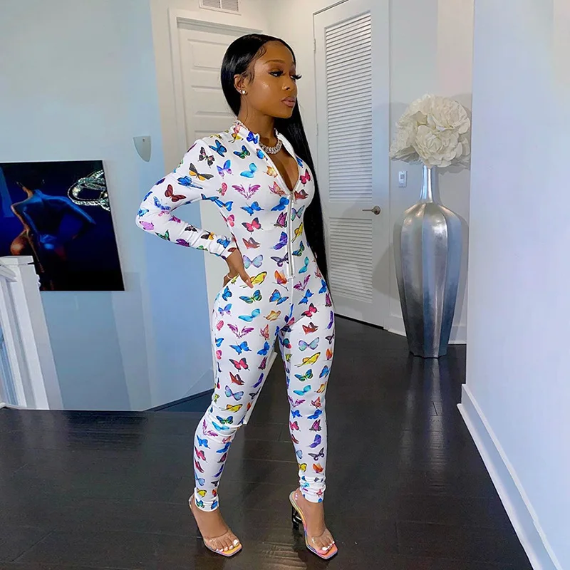 

High quality summer fashion bioutique woman casual fitness long pant butterfly jumpsuit, Customized color