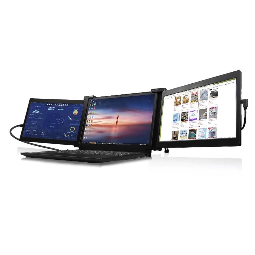 

portable tri screen monitor high performance 1920*1080 10.1 inch LCD screen PC monitor
