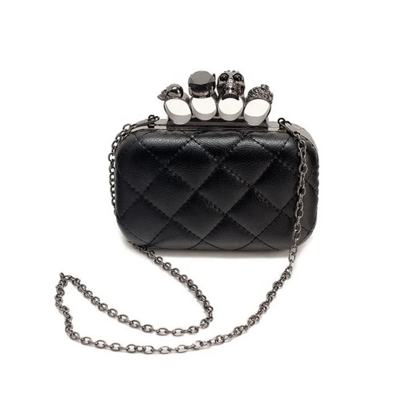 

Factory High Quality Women Clutch Bag Fashion Retro Black Style Hand Grasping Skull Ring Vintage Chain Evening Bags 2020