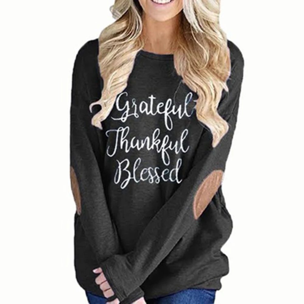 
New European And American Spring And Autumn Letter Printed T-shirt With Long Sleeve Patch Collage 