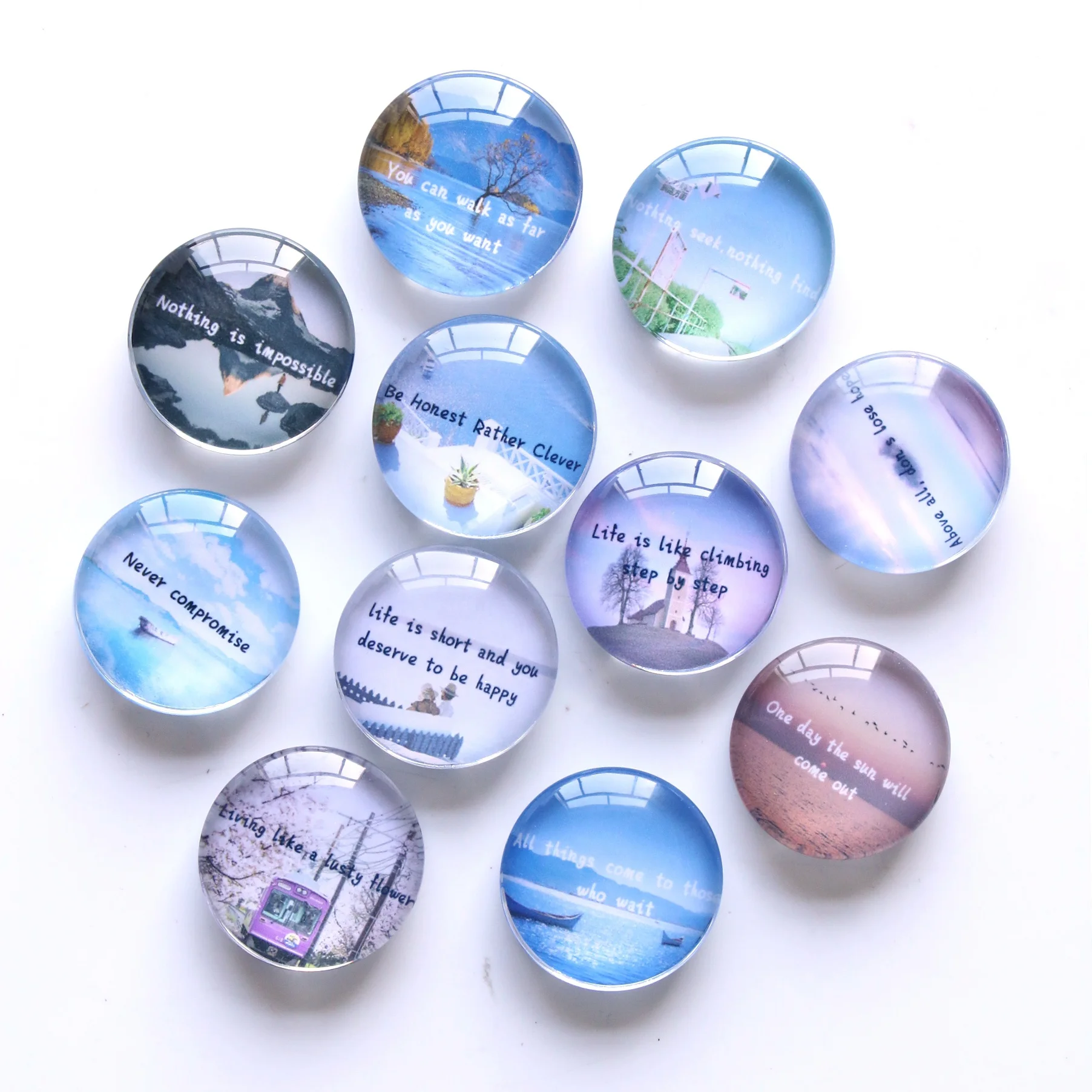 

New Product Inspirational Refrigerator Woeds Magnets 30mm Positive Quote Round Glass Fridge Magnets For Kitchen Home Decor