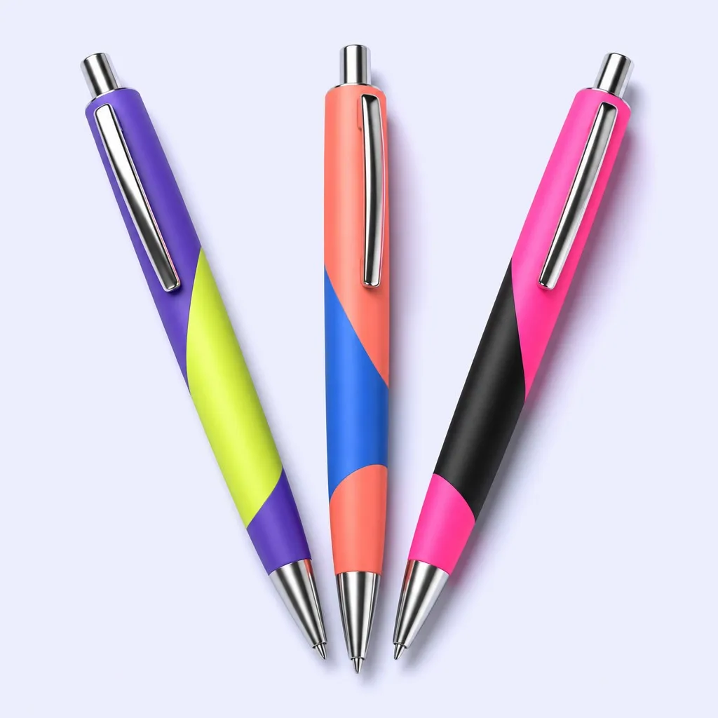 Ballpoint pens with bold color-block and contrast designs