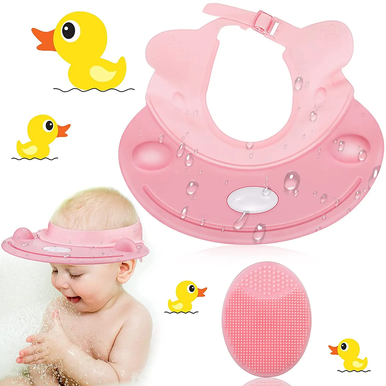 

Baby Shower Cap Bath Cap Hat Visor for Kids Toddler Washing Hair Adjustable Waterproof Silicone with Ear Protection