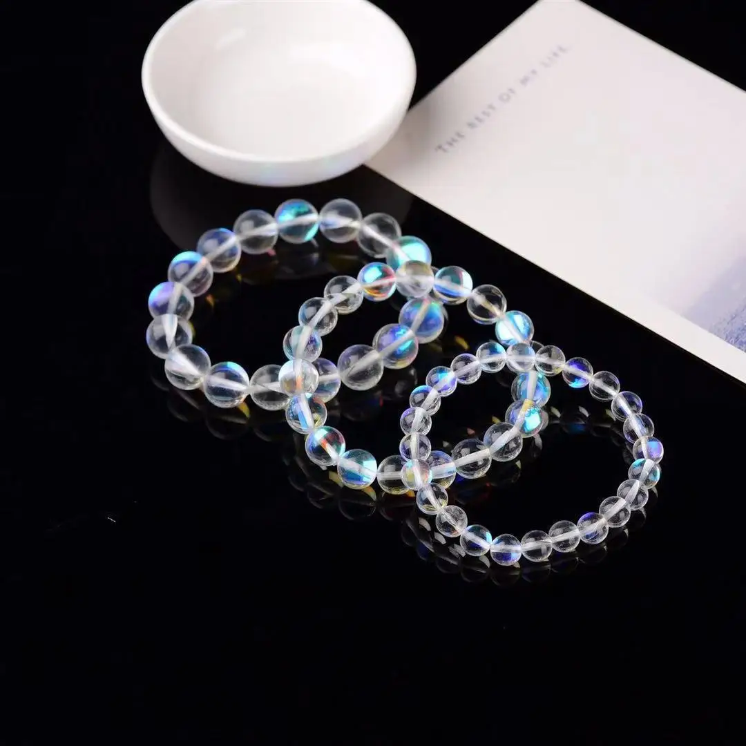

Mermaid Glass Crystal Moonstone Bracelets Multicolor Matte Shining Stone Beaded Charm Bracelet Handmade Wristband Gifts Jewelry, Rainbow