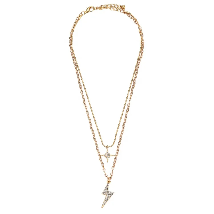 

Dina New Fancy Long Gold Double Chain Stars And Lightning Necklace For Girls