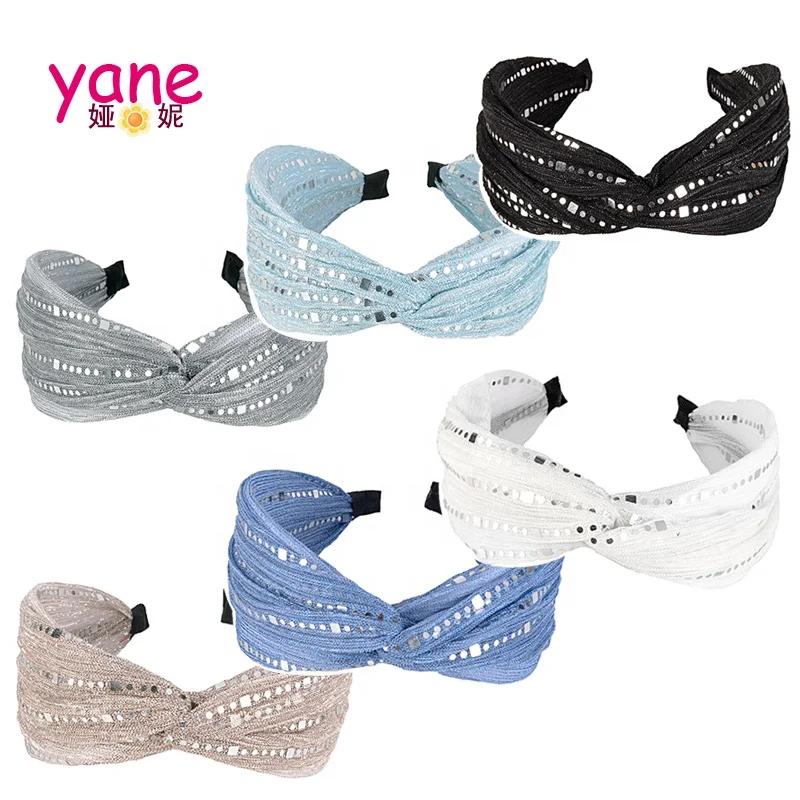 Ins paillette cross knotted wide-brimmed hairband fashion out wash headband ladies hair accessory headband