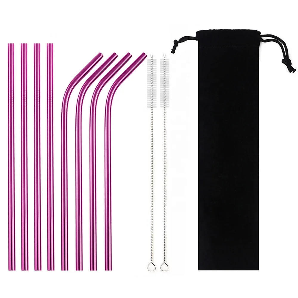 

Bar Accessories Reusable Metal Straw 304 Stainless Steel Straight Bent Drinking Straws Set With Cleaning Brushes, Gold,colorful,rose gold,black ,silver,pink gold,pink sliver