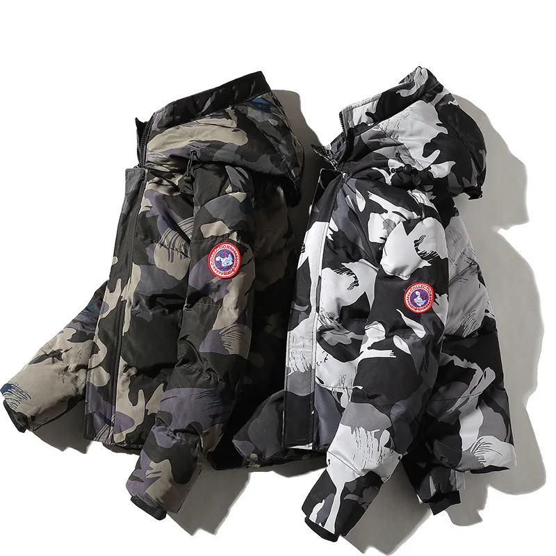 

New Loose fit camo printed padded jacket men's winter warm hoodie down puffer parka jacket men