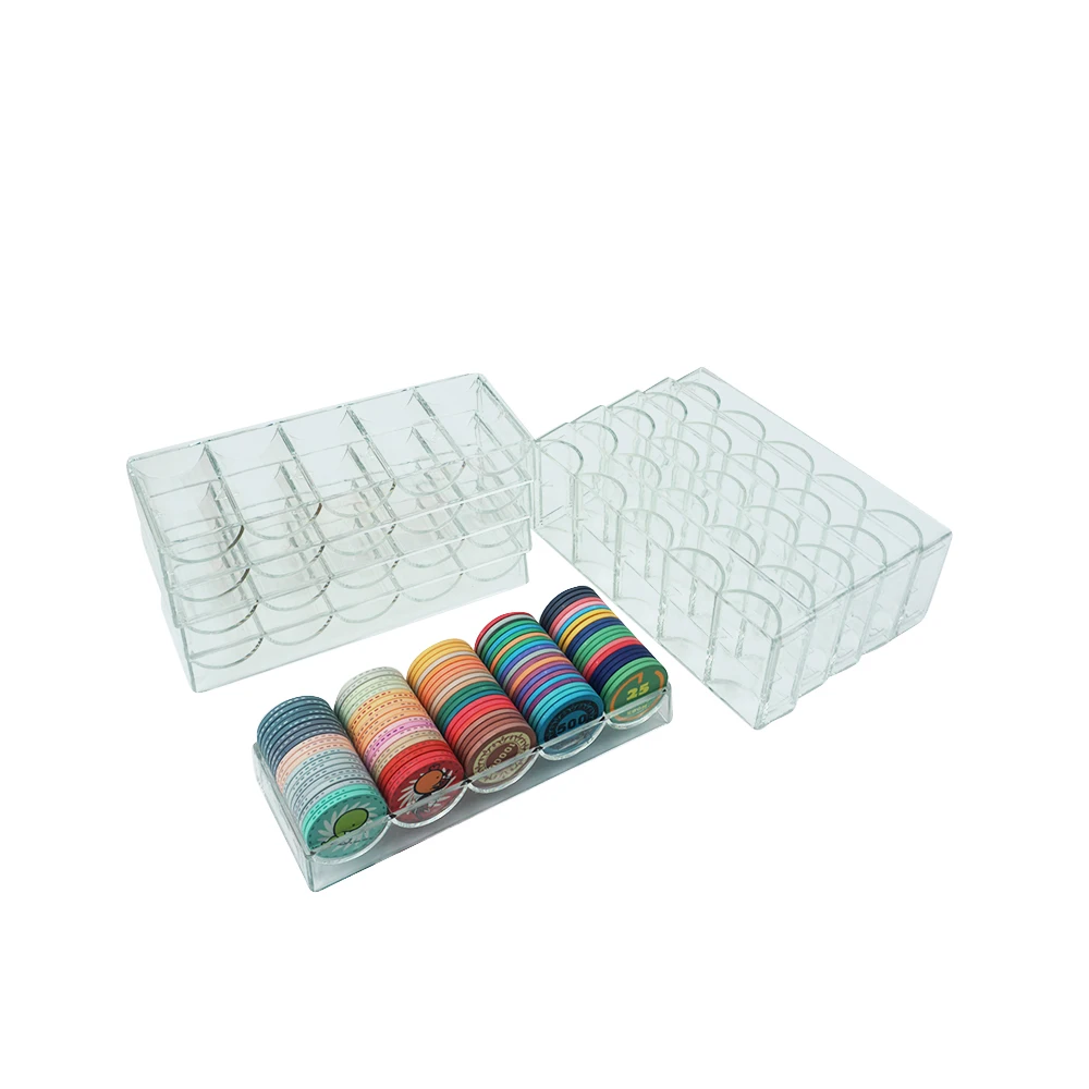 Casino Poker Room AccessoriesClear Acrylic Poker Chip Tray 100pcs Capacity 39 43mm Poker Chip Organizer